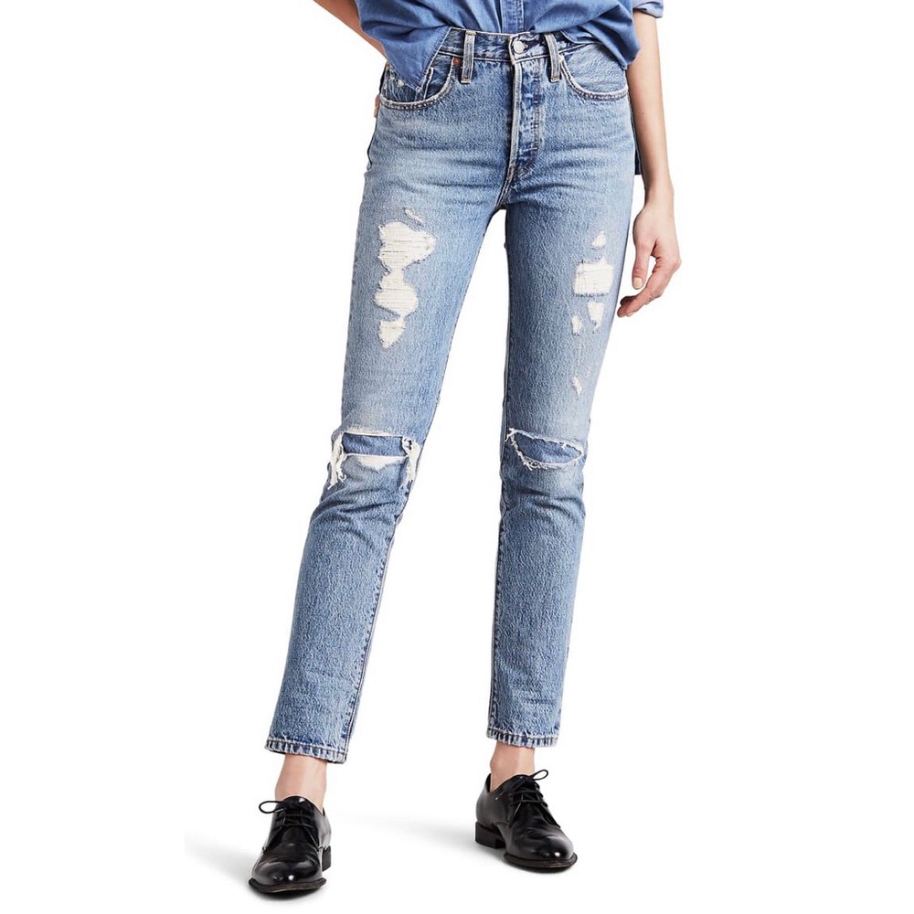 Levi’s 501 Distressed Skinny Jeans Medium Wash